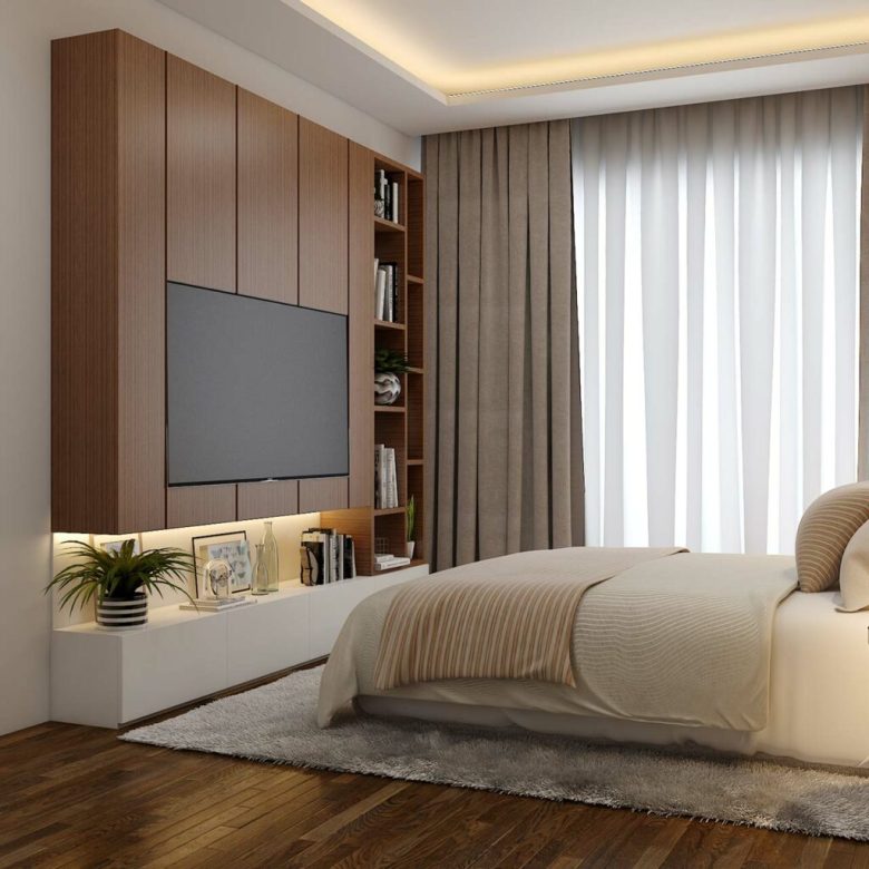 a tv unit in the bedroom